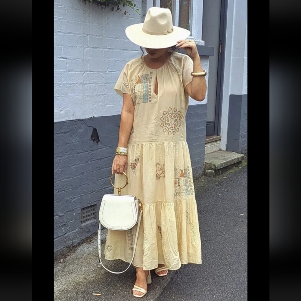 Zara Limited Edition Embroidered Dress Size M Butter Yellow Floral Short Sleeve - Picture 7 of 9